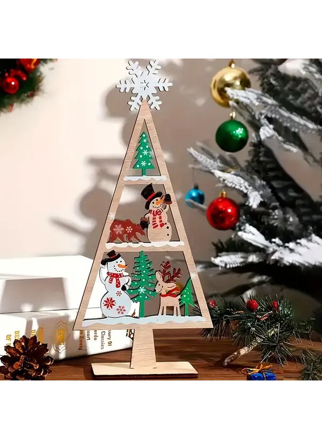 Snowman Wooden Christmas Desktop Ornament 3D Santa Claus Reindeer Holiday Home Decor - Image 5